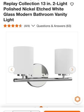 Progress lighting replay polished Nickel Wall Vanity Light with White Glass